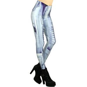 Graphic Print Android Leggings (L,White)